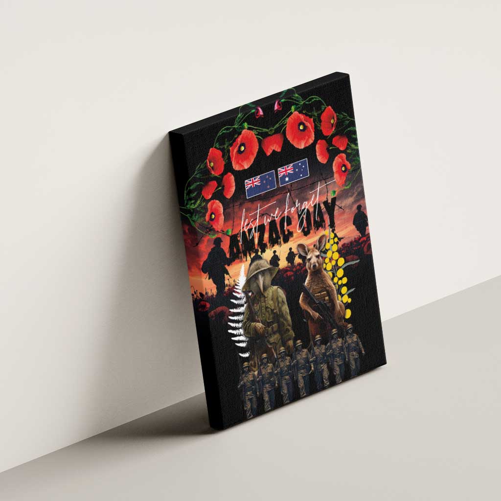 Australia and New Zealand ANZAC Day Canvas Wall Art Kangaroo and Kiwi Bird Soldier - Forever in My Thoughts LT03 - Polynesian Pride