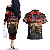 Australia and New Zealand ANZAC Day Couples Matching Off The Shoulder Long Sleeve Dress and Hawaiian Shirt Kangaroo and Kiwi Bird Soldier - Forever in My Thoughts LT03 - Polynesian Pride
