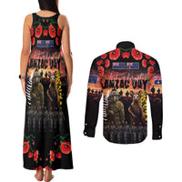 Australia and New Zealand ANZAC Day Couples Matching Tank Maxi Dress and Long Sleeve Button Shirt Kangaroo and Kiwi Bird Soldier - Forever in My Thoughts LT03 - Polynesian Pride