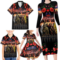 Australia and New Zealand ANZAC Day Family Matching Long Sleeve Bodycon Dress and Hawaiian Shirt Kangaroo and Kiwi Bird Soldier - Forever in My Thoughts LT03 - Polynesian Pride