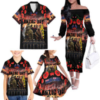 Australia and New Zealand ANZAC Day Family Matching Off The Shoulder Long Sleeve Dress and Hawaiian Shirt Kangaroo and Kiwi Bird Soldier - Forever in My Thoughts LT03 - Polynesian Pride