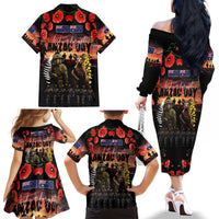 Australia and New Zealand ANZAC Day Family Matching Off The Shoulder Long Sleeve Dress and Hawaiian Shirt Kangaroo and Kiwi Bird Soldier - Forever in My Thoughts LT03 - Polynesian Pride