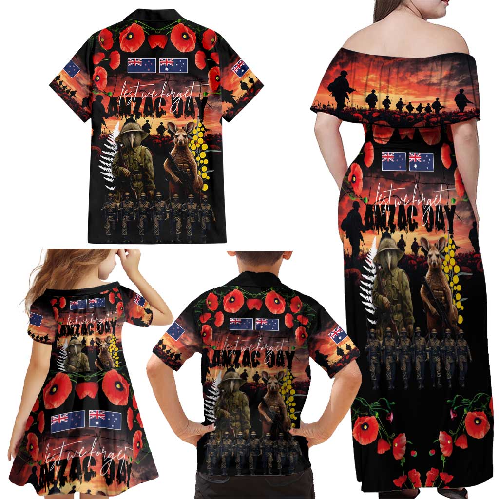 Australia and New Zealand ANZAC Day Family Matching Off Shoulder Maxi Dress and Hawaiian Shirt Kangaroo and Kiwi Bird Soldier - Forever in My Thoughts LT03 - Polynesian Pride