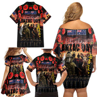 Australia and New Zealand ANZAC Day Family Matching Off Shoulder Short Dress and Hawaiian Shirt Kangaroo and Kiwi Bird Soldier - Forever in My Thoughts LT03 - Polynesian Pride