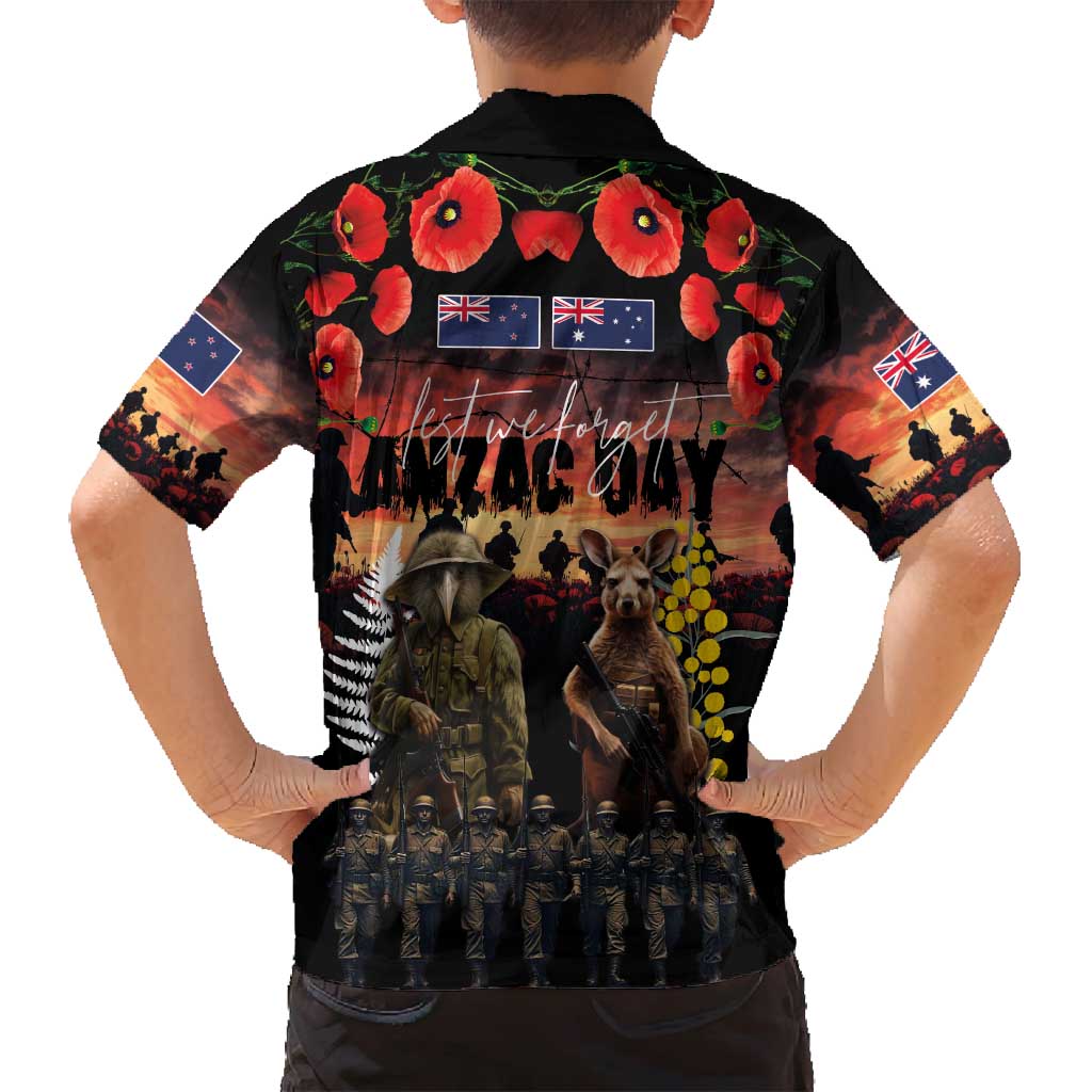 Australia and New Zealand ANZAC Day Family Matching Puletasi and Hawaiian Shirt Kangaroo and Kiwi Bird Soldier - Forever in My Thoughts LT03 - Polynesian Pride