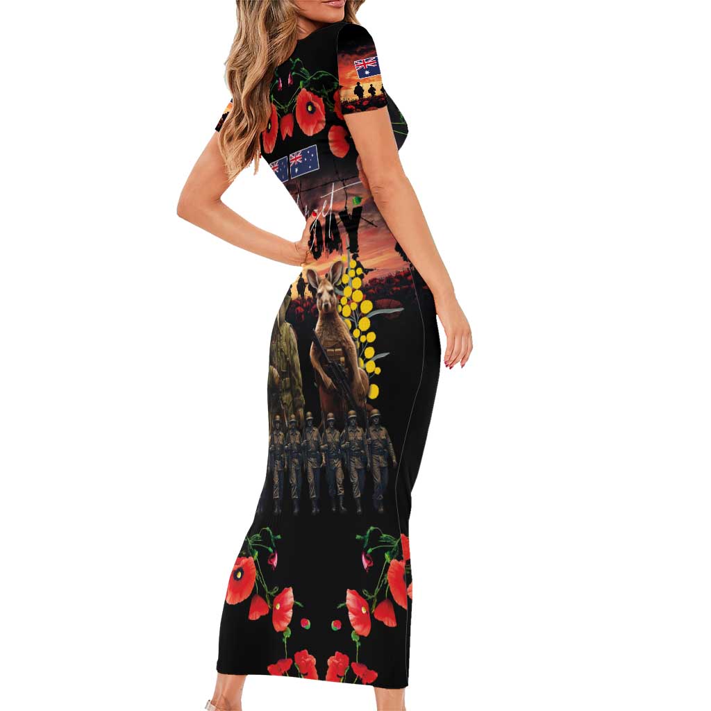 Australia and New Zealand ANZAC Day Family Matching Short Sleeve Bodycon Dress and Hawaiian Shirt Kangaroo and Kiwi Bird Soldier - Forever in My Thoughts LT03 - Polynesian Pride