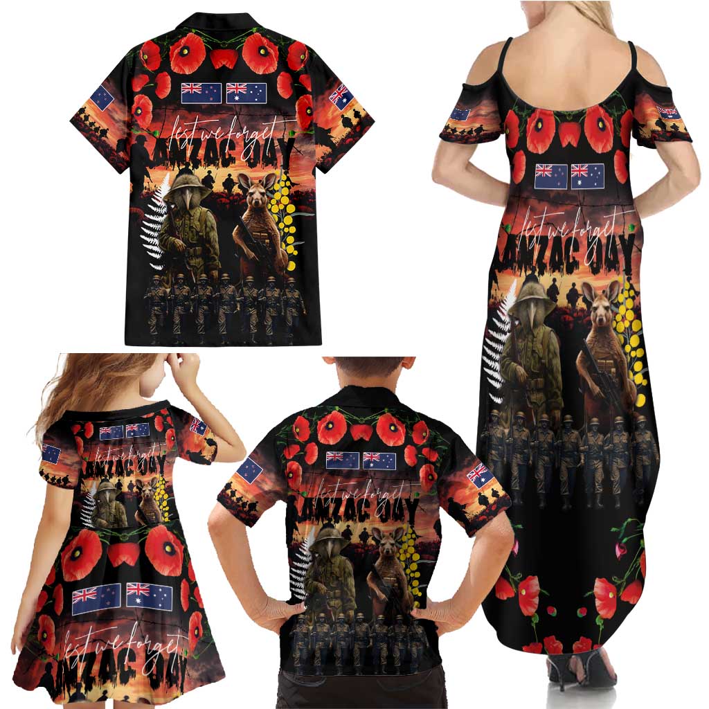 Australia and New Zealand ANZAC Day Family Matching Summer Maxi Dress and Hawaiian Shirt Kangaroo and Kiwi Bird Soldier - Forever in My Thoughts LT03 - Polynesian Pride