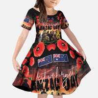 Australia and New Zealand ANZAC Day Family Matching Tank Maxi Dress and Hawaiian Shirt Kangaroo and Kiwi Bird Soldier - Forever in My Thoughts LT03 Daughter's Dress Black - Polynesian Pride