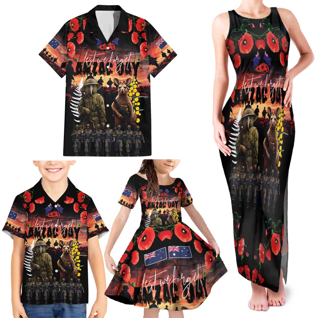 Australia and New Zealand ANZAC Day Family Matching Tank Maxi Dress and Hawaiian Shirt Kangaroo and Kiwi Bird Soldier - Forever in My Thoughts LT03 - Polynesian Pride