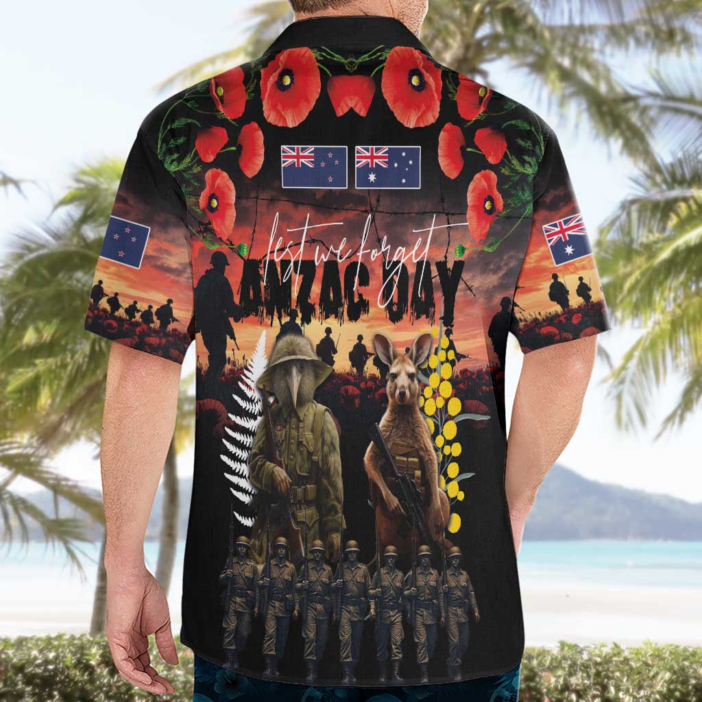 Australia and New Zealand ANZAC Day Hawaiian Shirt Kangaroo and Kiwi Bird Soldier - Forever in My Thoughts LT03 - Polynesian Pride