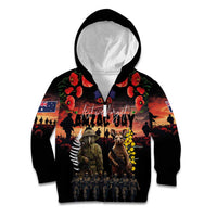 Australia and New Zealand ANZAC Day Kid Hoodie Kangaroo and Kiwi Bird Soldier - Forever in My Thoughts LT03 Zip Hoodie Black - Polynesian Pride