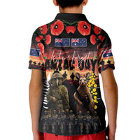 Australia and New Zealand ANZAC Day Kid Polo Shirt Kangaroo and Kiwi Bird Soldier - Forever in My Thoughts LT03 - Polynesian Pride