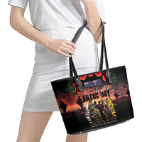 Australia and New Zealand ANZAC Day Leather Tote Bag Kangaroo and Kiwi Bird Soldier - Forever in My Thoughts LT03 - Polynesian Pride
