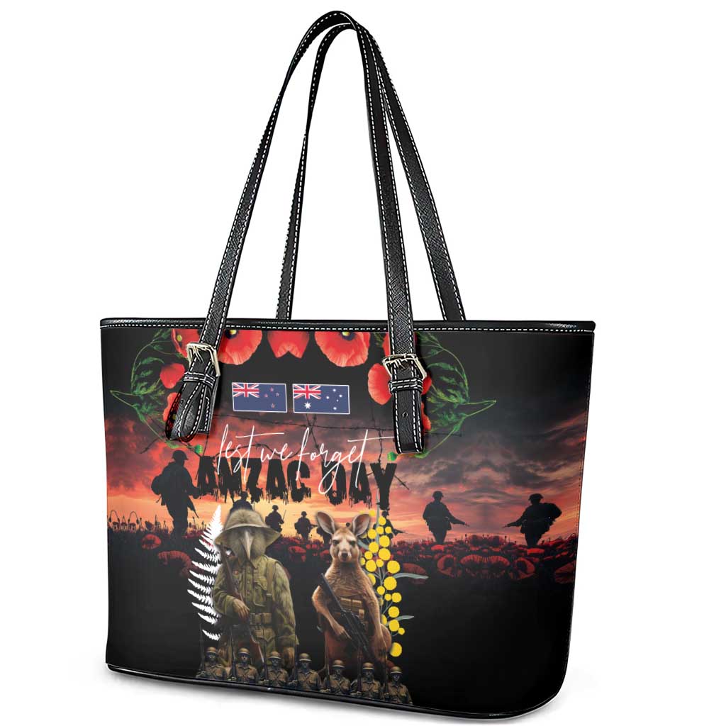Australia and New Zealand ANZAC Day Leather Tote Bag Kangaroo and Kiwi Bird Soldier - Forever in My Thoughts LT03 - Polynesian Pride