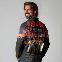 Australia and New Zealand ANZAC Day Long Sleeve Polo Shirt Kangaroo and Kiwi Bird Soldier - Forever in My Thoughts LT03 - Polynesian Pride