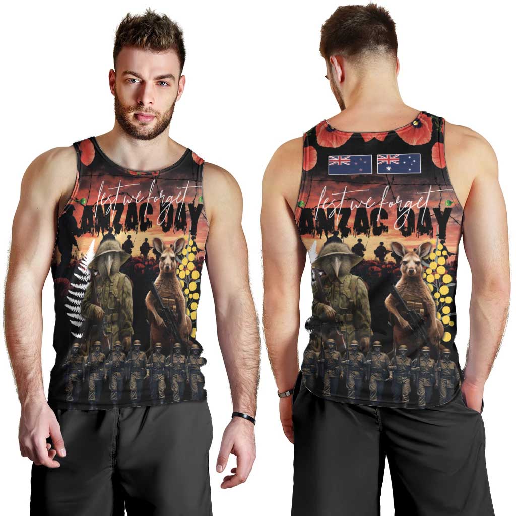 Australia and New Zealand ANZAC Day Men Tank Top Kangaroo and Kiwi Bird Soldier - Forever in My Thoughts LT03 - Polynesian Pride