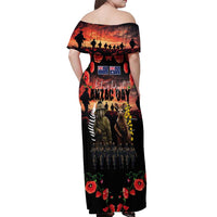 Australia and New Zealand ANZAC Day Off Shoulder Maxi Dress Kangaroo and Kiwi Bird Soldier - Forever in My Thoughts LT03 - Polynesian Pride