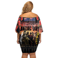 Australia and New Zealand ANZAC Day Off Shoulder Short Dress Kangaroo and Kiwi Bird Soldier - Forever in My Thoughts LT03 - Polynesian Pride