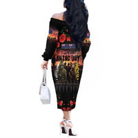 Australia and New Zealand ANZAC Day Off The Shoulder Long Sleeve Dress Kangaroo and Kiwi Bird Soldier - Forever in My Thoughts LT03 - Polynesian Pride