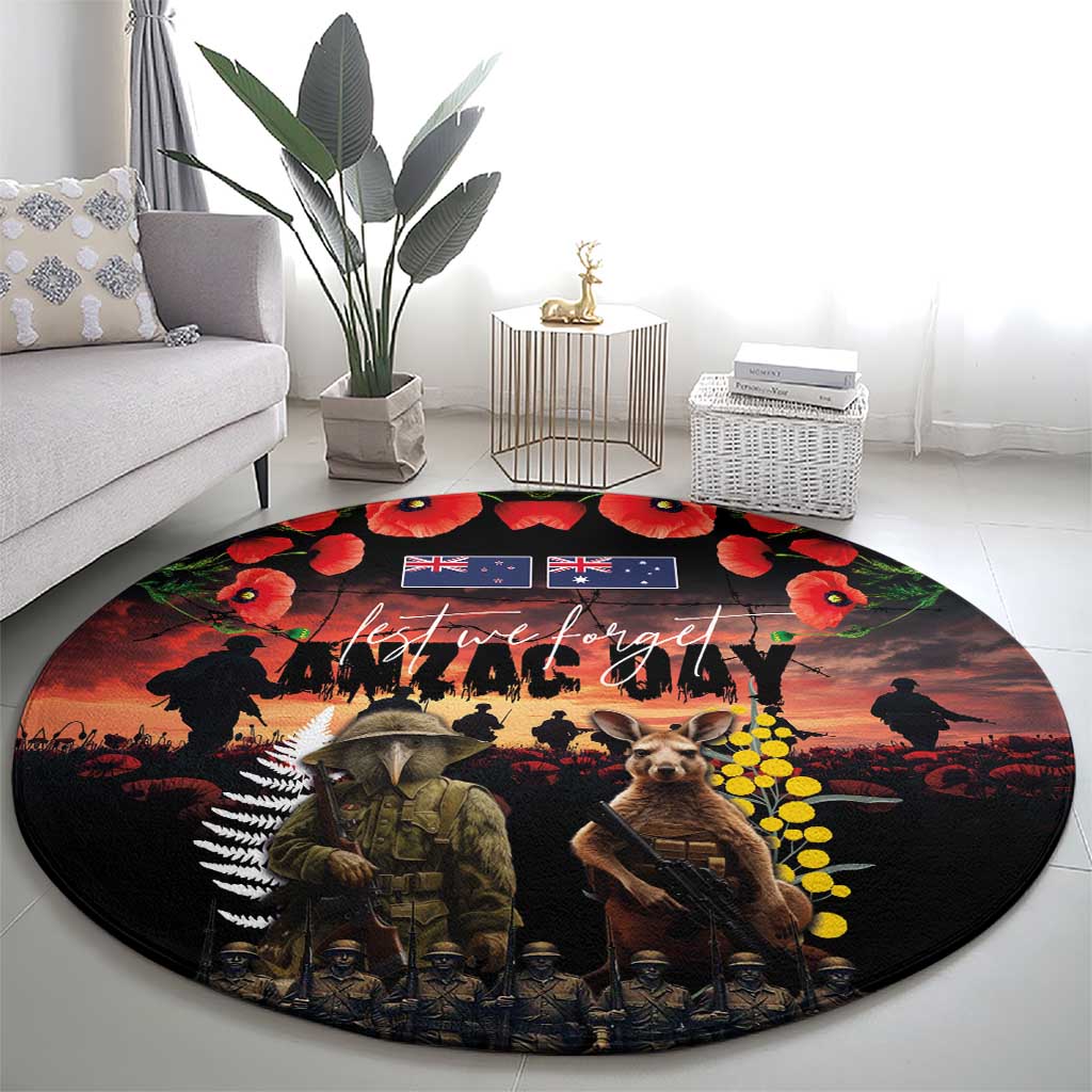Australia and New Zealand ANZAC Day Round Carpet Kangaroo and Kiwi Bird Soldier - Forever in My Thoughts LT03 - Polynesian Pride