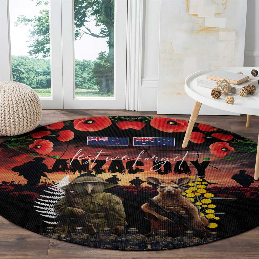 Australia and New Zealand ANZAC Day Round Carpet Kangaroo and Kiwi Bird Soldier - Forever in My Thoughts LT03 - Polynesian Pride