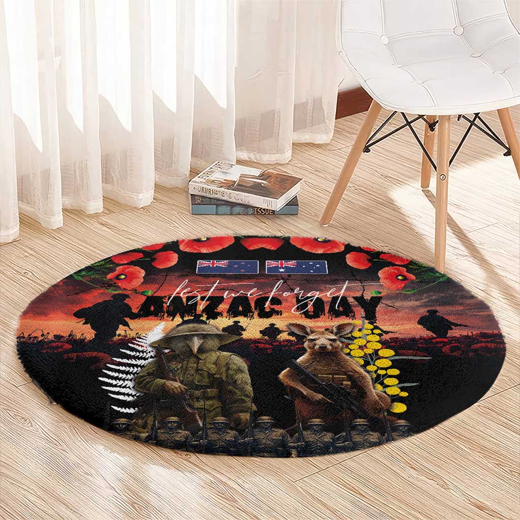 Australia and New Zealand ANZAC Day Round Carpet Kangaroo and Kiwi Bird Soldier - Forever in My Thoughts LT03 - Polynesian Pride