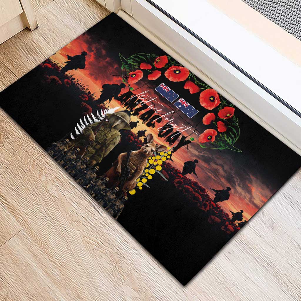 Australia and New Zealand ANZAC Day Rubber Doormat Kangaroo and Kiwi Bird Soldier - Forever in My Thoughts LT03 - Polynesian Pride