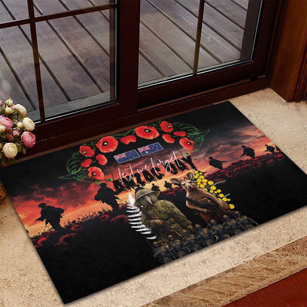 Australia and New Zealand ANZAC Day Rubber Doormat Kangaroo and Kiwi Bird Soldier - Forever in My Thoughts LT03 - Polynesian Pride