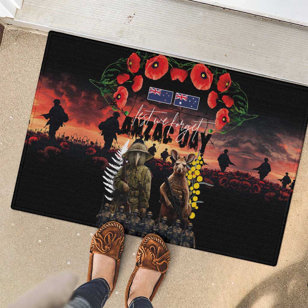 Australia and New Zealand ANZAC Day Rubber Doormat Kangaroo and Kiwi Bird Soldier - Forever in My Thoughts LT03 - Polynesian Pride