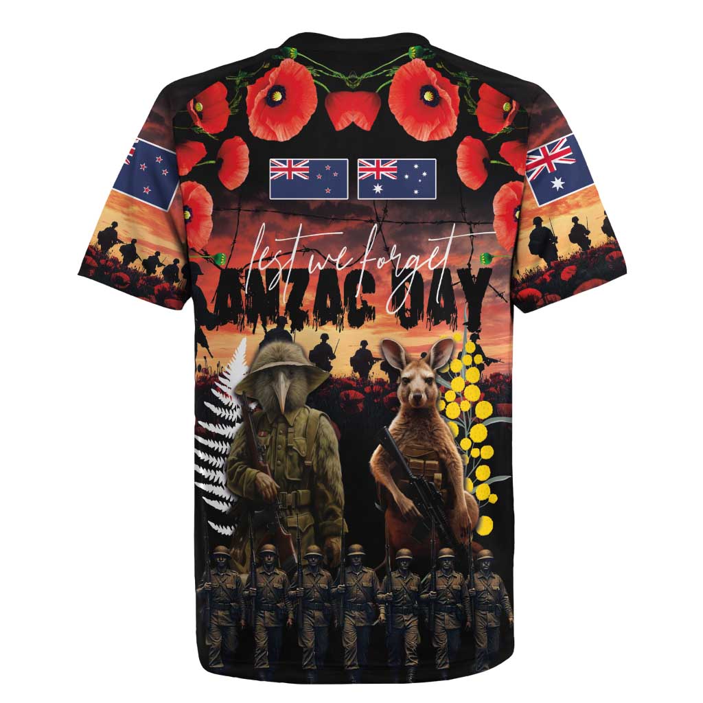 Australia and New Zealand ANZAC Day Rugby Jersey Kangaroo and Kiwi Bird Soldier - Forever in My Thoughts LT03 - Polynesian Pride