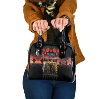 Australia and New Zealand ANZAC Day Shoulder Handbag Kangaroo and Kiwi Bird Soldier - Forever in My Thoughts LT03 One Size Black - Polynesian Pride