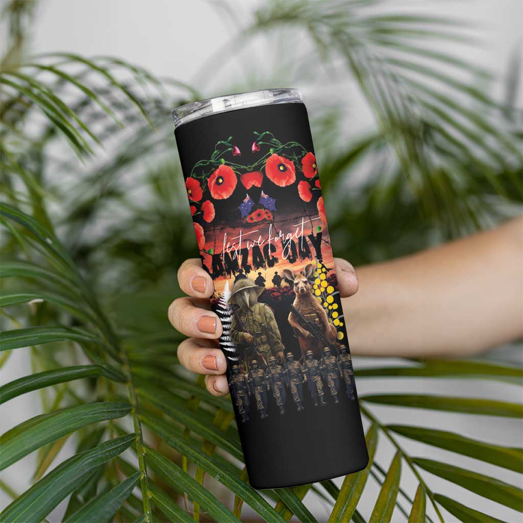 Australia and New Zealand ANZAC Day Skinny Tumbler Kangaroo and Kiwi Bird Soldier Forever in My Thoughts LT03 - Polynesian Pride