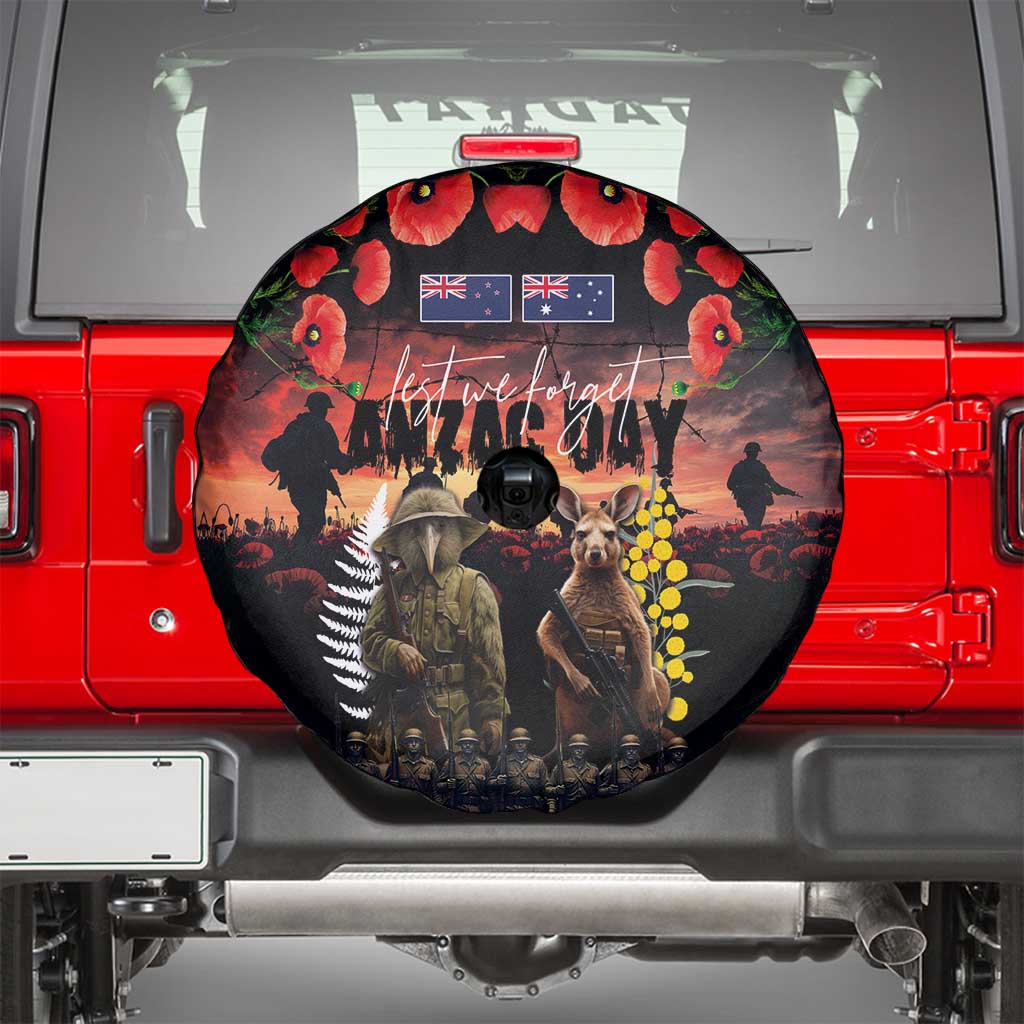 Australia and New Zealand ANZAC Day Spare Tire Cover Kangaroo and Kiwi Bird Soldier - Forever in My Thoughts LT03 - Polynesian Pride