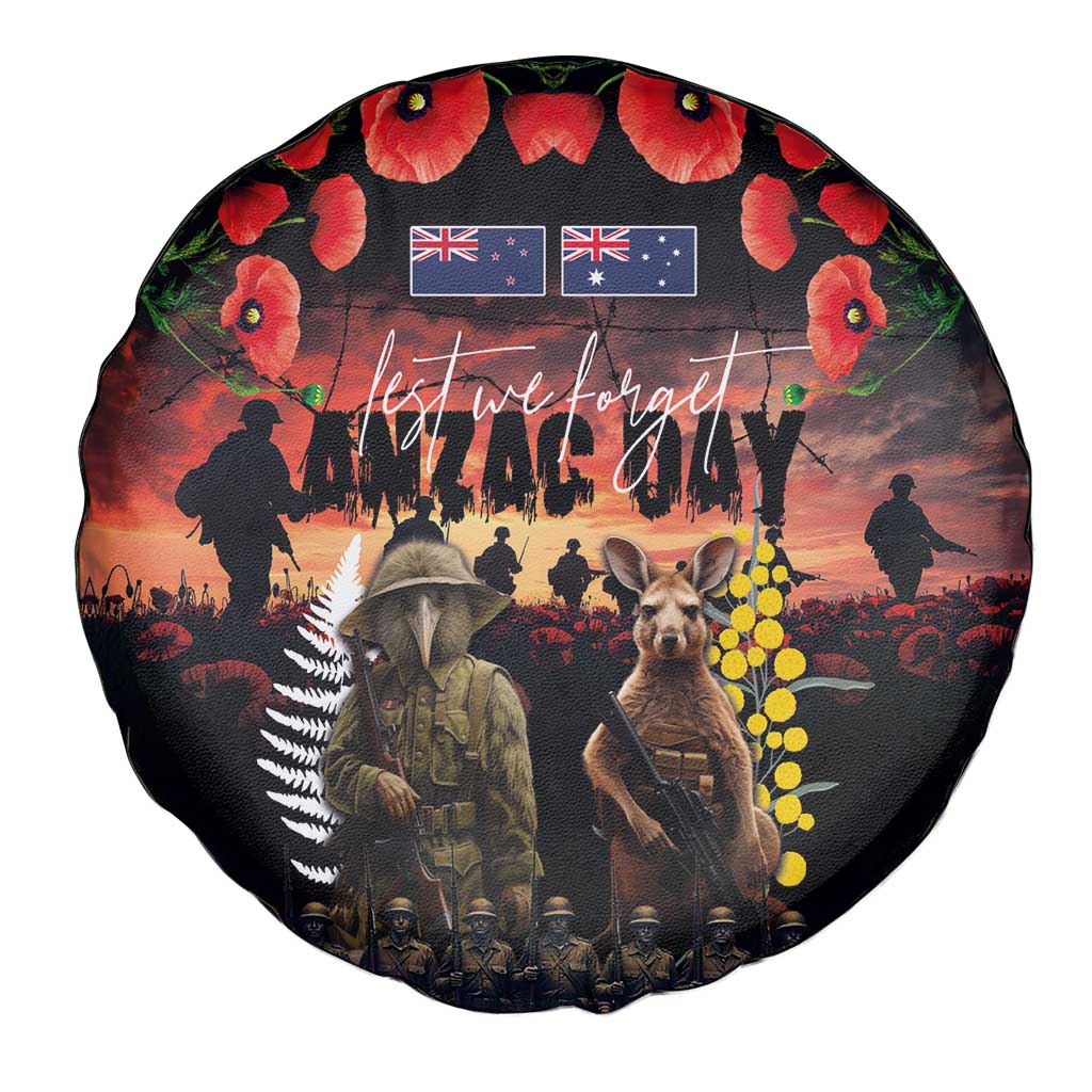Australia and New Zealand ANZAC Day Spare Tire Cover Kangaroo and Kiwi Bird Soldier - Forever in My Thoughts LT03 - Polynesian Pride