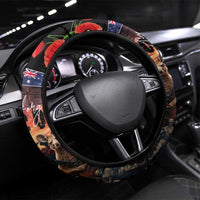 Australia and New Zealand ANZAC Day Steering Wheel Cover Kangaroo and Kiwi Bird Soldier - Forever in My Thoughts LT03 Universal Fit Black - Polynesian Pride
