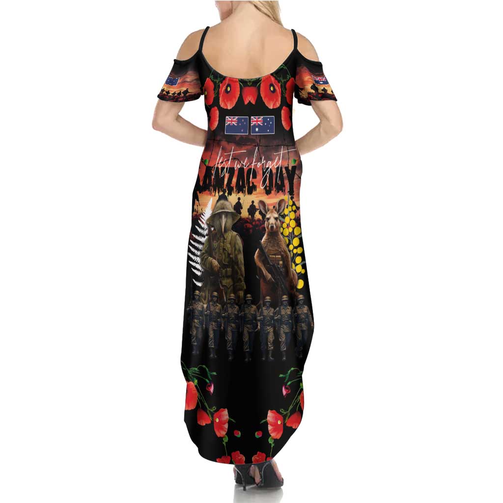 Australia and New Zealand ANZAC Day Summer Maxi Dress Kangaroo and Kiwi Bird Soldier - Forever in My Thoughts LT03 - Polynesian Pride