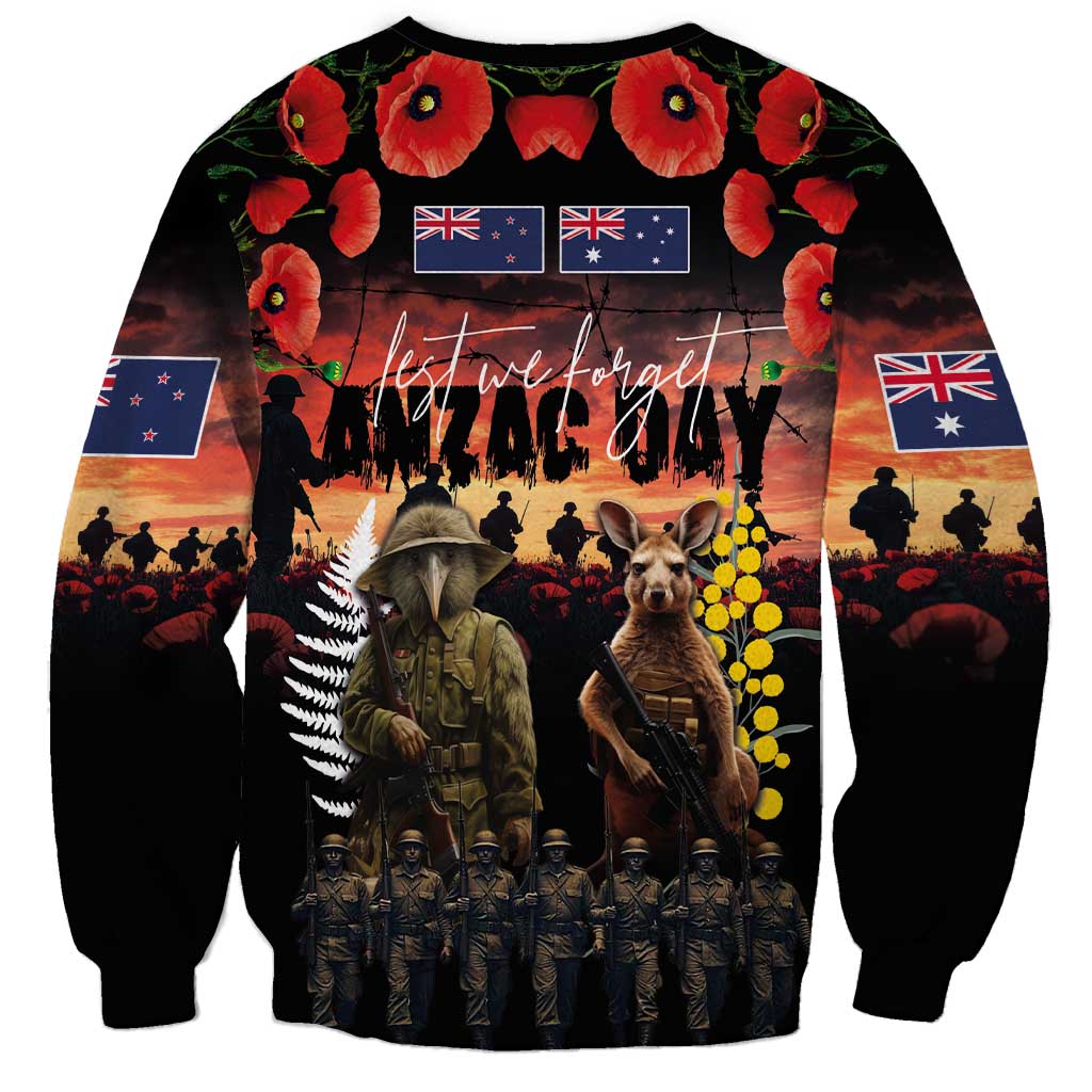 Australia and New Zealand ANZAC Day Sweatshirt Kangaroo and Kiwi Bird Soldier - Forever in My Thoughts LT03 - Polynesian Pride