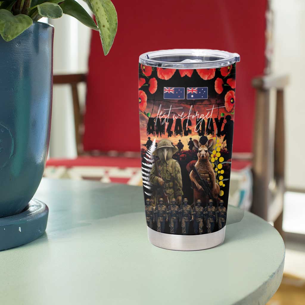 Australia and New Zealand ANZAC Day Tumbler Cup Kangaroo and Kiwi Bird Soldier Forever in My Thoughts LT03 - Polynesian Pride