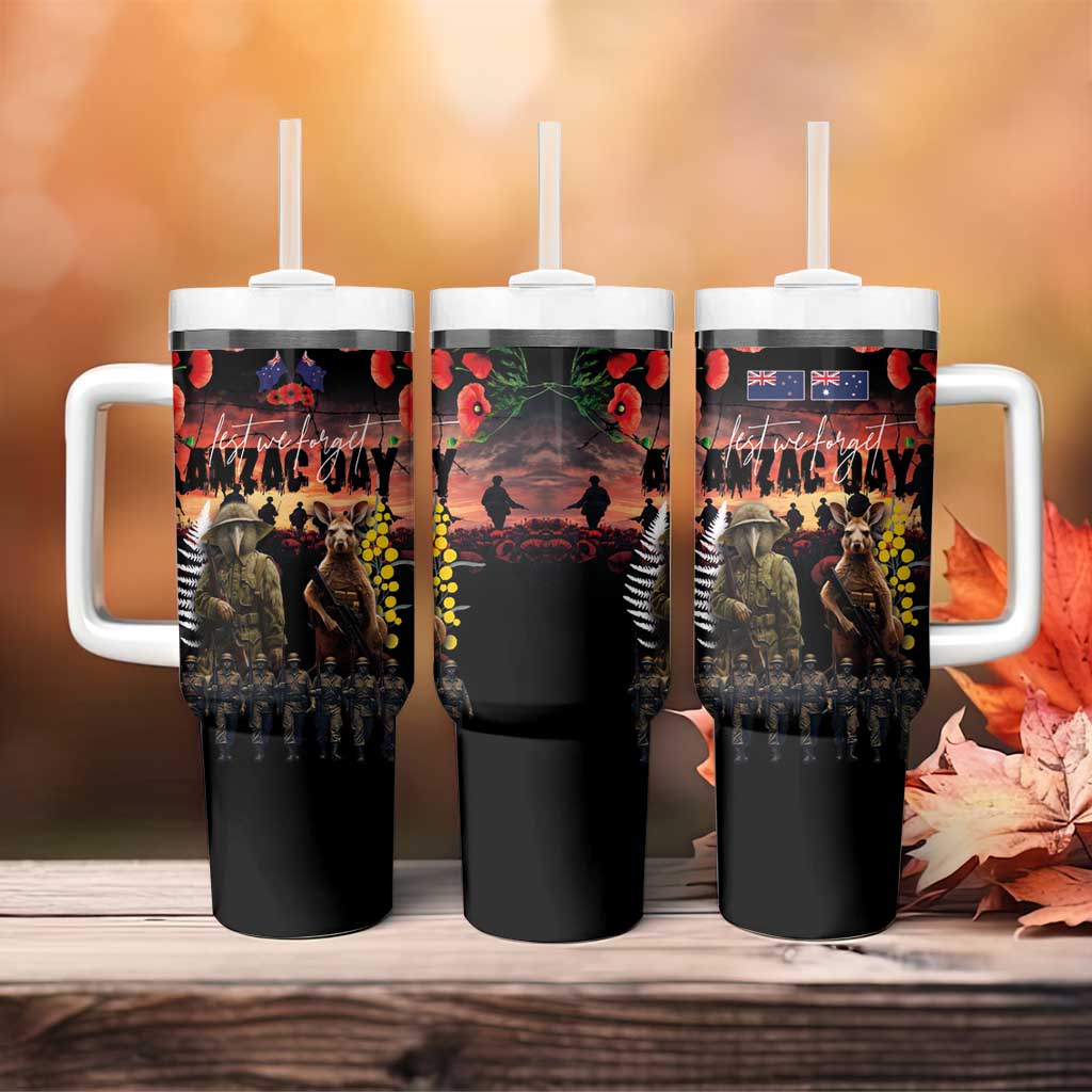 Australia and New Zealand ANZAC Day Tumbler With Handle Kangaroo and Kiwi Bird Soldier Forever in My Thoughts LT03 - Polynesian Pride