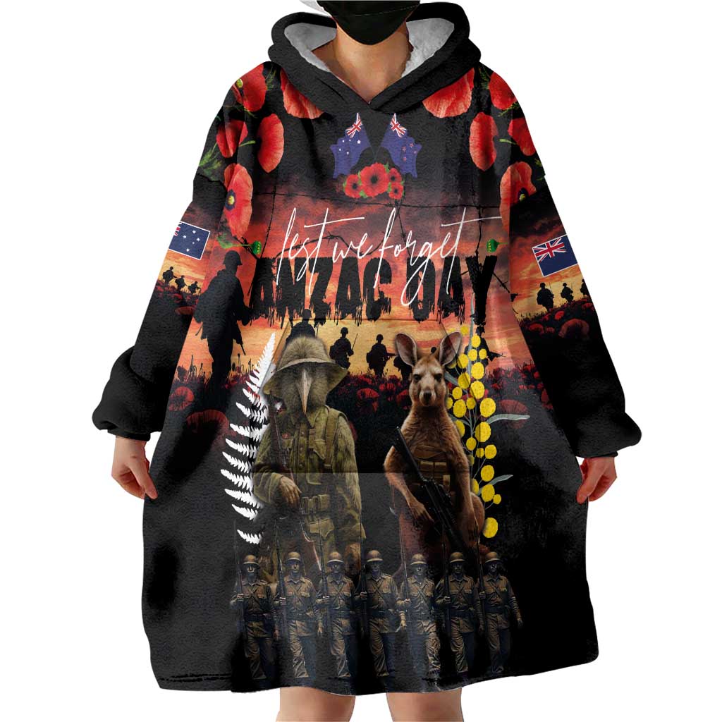 Australia and New Zealand ANZAC Day Wearable Blanket Hoodie Kangaroo and Kiwi Bird Soldier - Forever in My Thoughts LT03 - Polynesian Pride