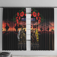 Australia and New Zealand ANZAC Day Window Curtain Kangaroo and Kiwi Bird Soldier - Forever in My Thoughts LT03 With Hooks Black - Polynesian Pride