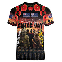Australia and New Zealand ANZAC Day Women V-Neck T-Shirt Kangaroo and Kiwi Bird Soldier - Forever in My Thoughts LT03 - Polynesian Pride