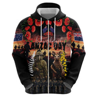 Australia and New Zealand ANZAC Day Zip Hoodie Kangaroo and Kiwi Bird Soldier - Forever in My Thoughts LT03 - Polynesian Pride