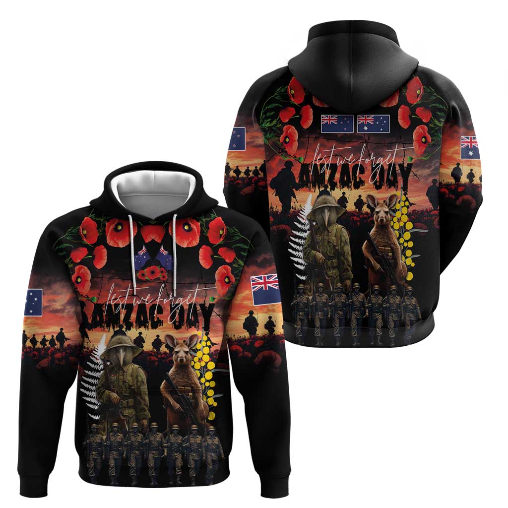 Australia and New Zealand ANZAC Day Zip Hoodie Kangaroo and Kiwi Bird Soldier - Forever in My Thoughts LT03 - Polynesian Pride