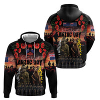 Australia and New Zealand ANZAC Day Zip Hoodie Kangaroo and Kiwi Bird Soldier - Forever in My Thoughts LT03 - Polynesian Pride