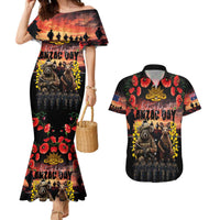 Australia ANZAC Day Couples Matching Mermaid Dress and Hawaiian Shirt Kangaroo and Koala Soldier - Forever in My Thoughts LT03 Black - Polynesian Pride