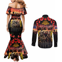 Australia ANZAC Day Couples Matching Mermaid Dress and Long Sleeve Button Shirt Kangaroo and Koala Soldier - Forever in My Thoughts LT03 - Polynesian Pride