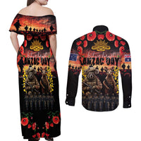 Australia ANZAC Day Couples Matching Off Shoulder Maxi Dress and Long Sleeve Button Shirt Kangaroo and Koala Soldier - Forever in My Thoughts LT03 - Polynesian Pride