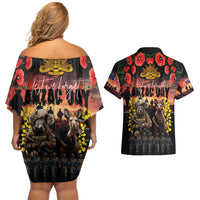 Australia ANZAC Day Couples Matching Off Shoulder Short Dress and Hawaiian Shirt Kangaroo and Koala Soldier - Forever in My Thoughts LT03 - Polynesian Pride