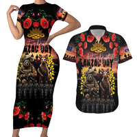 Australia ANZAC Day Couples Matching Short Sleeve Bodycon Dress and Hawaiian Shirt Kangaroo and Koala Soldier - Forever in My Thoughts LT03 Black - Polynesian Pride